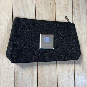 Angel/black sparkle/handheld clutch/blue lining